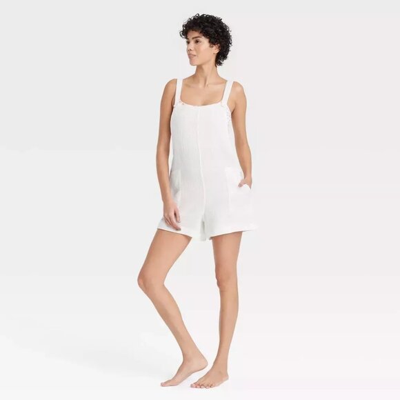 Excellent Condition, SZ L, White Cotton Crinkle Gauze Romper or Swim Cover Up - Picture 1 of 5
